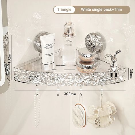 Étagère de rangement de salle de bain transparente et légère, fixée au mur, non perforée, avec ventouses puissantes. (1/5)