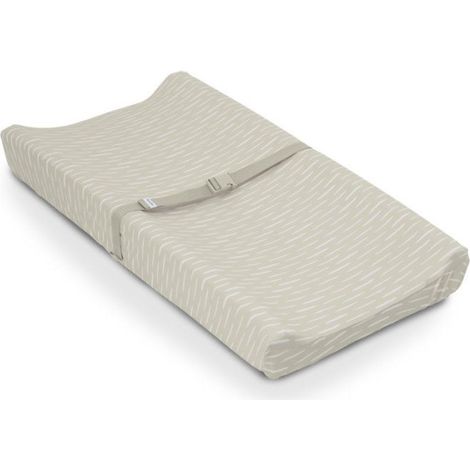 INGENUITY- Matelas à langer beige à contour réhaussé et harnais de sécurité, déhoussable (1/5)
