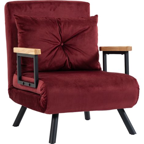 HOMCOM Poltrona Letto Singola 4 in 1 con Schienale Regolabile, Rosso vino (1/5)