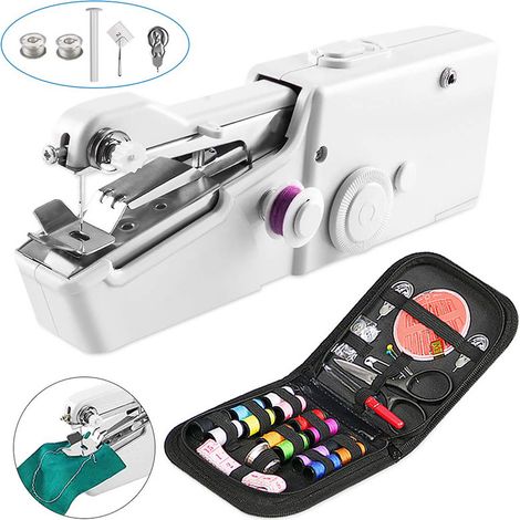 Mini Machine à Coudre Portable, Main Couture Portative, Outil de Point Rapide Manuelle pour Vêtement, Rideau, Main Couture électrique Garment ménage (Blanc)