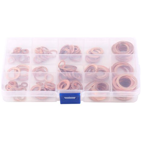 Kit de 150 rondelles plates en cuivre, 15 tailles métriques, avec boîte. (1/5)