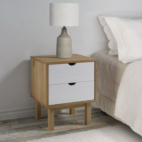 Mesita de noche madera de pino marrón y 45x39x57 cm
