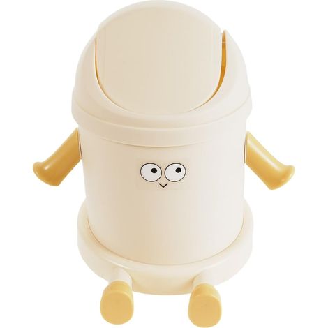 CCYKXAMini Cream-Colored Desktop Trash Can with Smile Design, Small Portable Plastic Countertop Trash Can, Silent Lid, for Bedroom or Dressing Table (1/5)