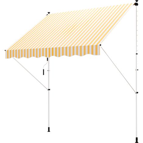 Manuell einziehbare Markise 3L x 1,5B, teleskopisch, kein Bohren erforderlich, höhen- und neigungsverstellbar, schnelle Montage, Metall: Aluminium, Polyester, UV-beständig, gestreift, orange-weiß