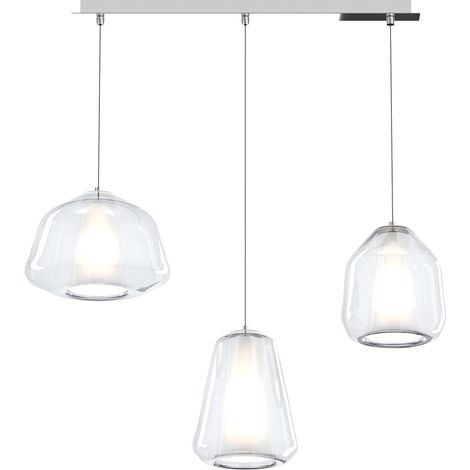 SOSPENSIONE CROMO 3 LUCI RETTANGOLARE VETRI ALPHA + BETA + GAMMA TRASPARENTI 1176CR-S3 R ABG-TR