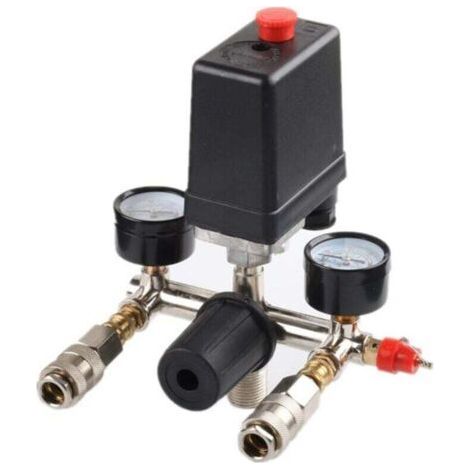 G1/4" Air Compressor Pressure Switch with Dual Outputs and Safety Valve Gauges Regulator SF20 Pneumatic Tool Accessory (1/4)