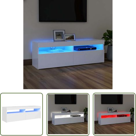 The Living Store TV-Schrank mit LED-Leuchten Weiß 120x35x40 cm - TV Schrank - Holzwerkstoff Möbel - Weißer TV Stand - LED Beleuchtung - Wohnzimmer Dekoration (1/5)