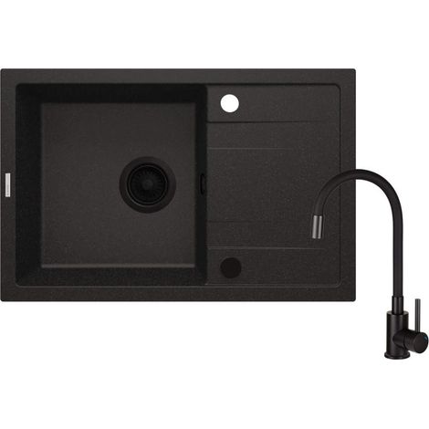 deante ZRCPG113 Fregadero de granito con grifo monomando con escurridor.