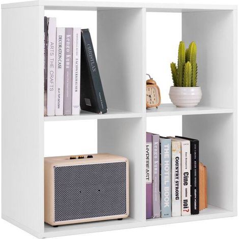 4-Cube Bookcase Home 2-tier Bookshelf with Anti-toppling Kit-White (1/5)