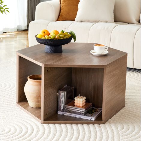 Mesa de centro hexagonal multifunción de MDF marrón 79 x 69,4 x 40 cm (1/5)