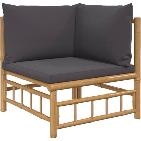 Canapé d'angle de jardin,Canapé d'extérieur,Sofa de jardin avec coussins gris foncé bambou CFW465102 (1/5)