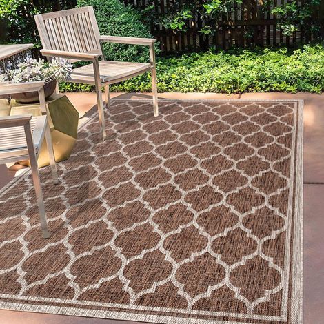 Trebol Tapis Tissu texturé marocain bohème Moderne Intérieur/Extérieur, Facile à Nettoyer, Chambre, Cuisine, Cour, Patio, Anti-Peluche, 240 cm x 300 cm, Espresso/Taupe (1/5)