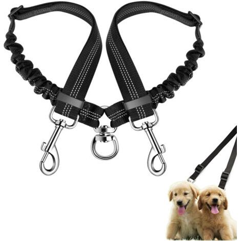 royaluxe-Séparateur de laisse double pour chien, sans enchevêtrement, coupleur de laisse pour chien, rotation à 360° double laisse réfléchissante absorbant les chocs réglable, Convient aux Chiens de P (1/5)