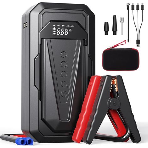 Batterie de démarrage 5500 A pour voiture, booster de batterie de voiture 12 V, booster portable pour tous les véhicules et diesel de 10 l avec lampe de poche LED, grand écran et câble de saut – Idéal (1/5)