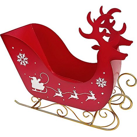 Slitta di Babbo Natale rossa porta regali doni ai bambini in Metallo cm 36 con Renne allestimenti decorazioni natalizie complemento d'arredo casa o albero di natale