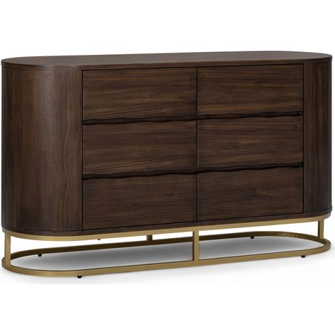 Teamson Home Walnut Veneer 6-Drawer Chest of Drawers with Elevated Metal Base, Modern Bedroom Storage Furniture, Walnut Finish (1/5)