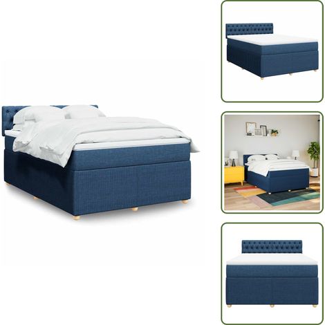 vidaXL Sommier à lattes de lit avec matelas Bleu 140x190 cm Tissu