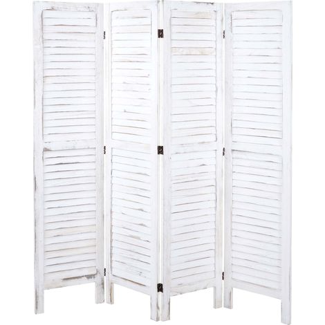 Paravent HHG-523, Trennwand Sichtschutz Raumteiler, Shabby-Look 170x162cm weiß (1/5)