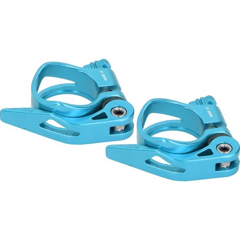 Lot de 2 colliers de serrage rapide pour tige de selle de VTT en alliage d'aluminium C73, 31,8 mm, bleu (1/5)