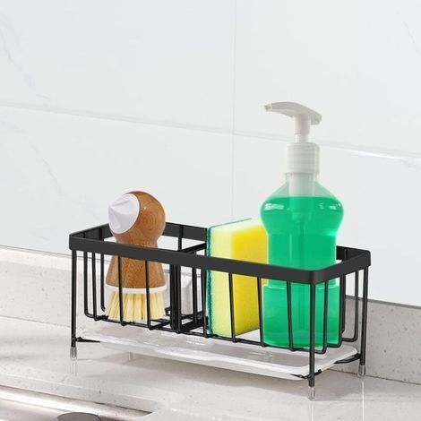 (Noir) Porte-éponge Evier Cuisine, Inoxydable 304 Organisateur Evier Plateau égouttoir à Vaisselle Porte-Savon Panneau de Suspension réglable (1/5)