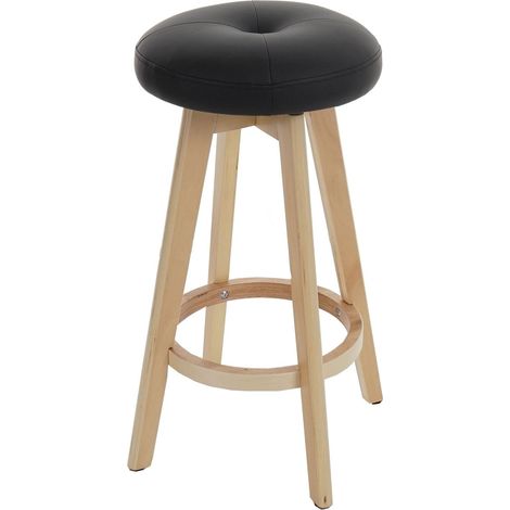 2er-Set Barhocker Boras, Barstuhl Tresenhocker, Holz Kunstleder drehbar schwarz, helle Beine