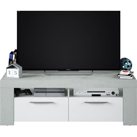 AMBIT Meuble TV 2 portes - Style contemporain - Gris et blanc - L 120 cm (1/5)