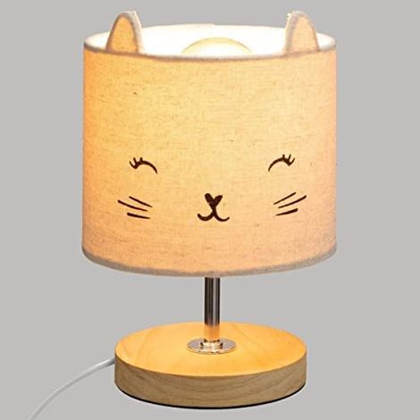 Lámpara infantil «Chat» - algodón y madera Alt.21 cm - Atmosphera créateur d'intérieur