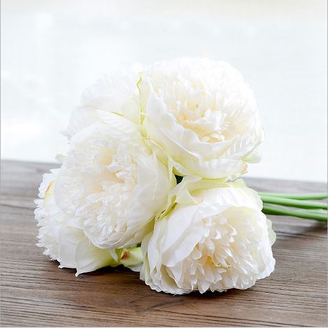 Fleur artificiel,Bouquet de pivoine bourgeon de style européen fausses fleurs, décoration de mariage à la maison 5 fleurs artificielles de pivoine