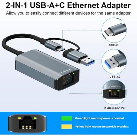 2.5G Adaptateur Ethernet Usb 3.0 Adaptateur Usbc Vers 2500Mbps Rj45 Network Lan, Usb Rj45 Adapter Compatible Avec Macbook Pro[F279] (1/5)