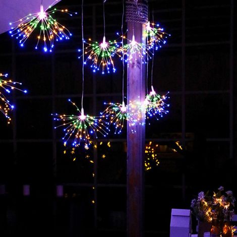 Guirlande lumineuse LED effet feu d'artifice, 200 LED solaires, fil de cuivre, multicolore (1/5)
