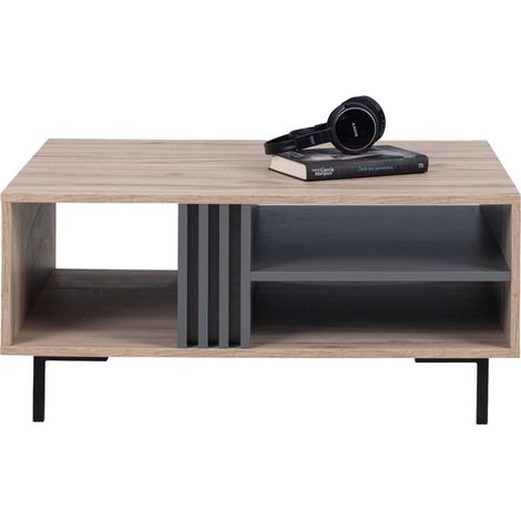 Wohnzimmer-Couchtisch 90 cm breit in Eiche Nb. mit 3 Fächern ANTIGUA-133 (1/4)