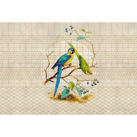 Papier peint panoramique perroquet style art deco salon Tapisserie panoramique oiseaux pour salon Papier peint panoramique beige animaux pour cuisine (1/2)
