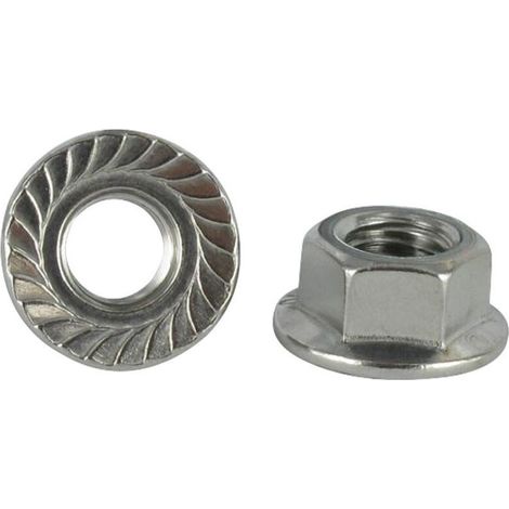 Ecrou Hexagonal HU Embase collerette crantée M10 Inox A4-100 pièces - Ecrou Hexagonal HU Embase collerette crantée M10 Inox A4-100 pièces