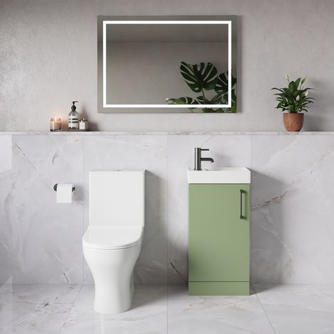 Napoli Cube Olive Green 400mm Single Door Vanity Unit and Jubilee Toilet Suite with Align Basin - 400mm - Gunmetal Grey 160mm Handle