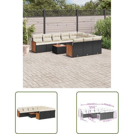 The Living Store 11-tlg. Garten-Sofagarnitur mit Kissen Schwarz Poly Rattan - Gartenmöbel - Sofasatz - PE-Rattan Möbel - Outdoor Furniture - Lounge Set