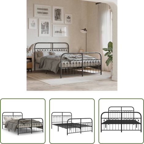 vidaXL Lit avec tête et pied - Cadre de lit métal sans matelas avec pied de lit noir 137x190cm (1/5)