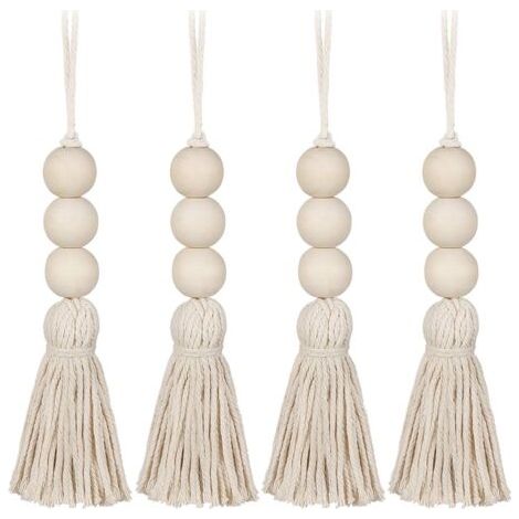 4Pcs Gland Perles en Bois Ferme Perles Glands Perles de Prière Naturelles Coton Ligne Décorative Tenture Murale Pompon Perle Pendentif pour Placard Armoire Porche (1/5)