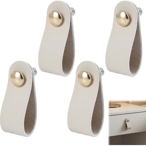 4 Pièces 6.3 x 2.5 cm Poignées Meuble Cuir à Tête en Zinc Crème Blanc, pour Armoires, Commodes et Cuisine, Poignées Meuble Cuir Installation Facile pour Votre Décoration (1/5)