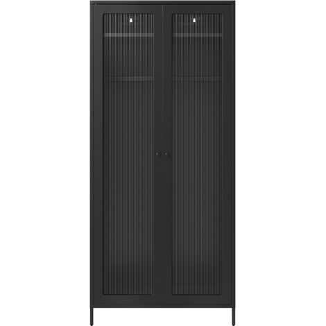 Storm 2 Door Wardrobe - Steel/Glass - L50 x W85 x H180.5 cm - Black - Flat Packed