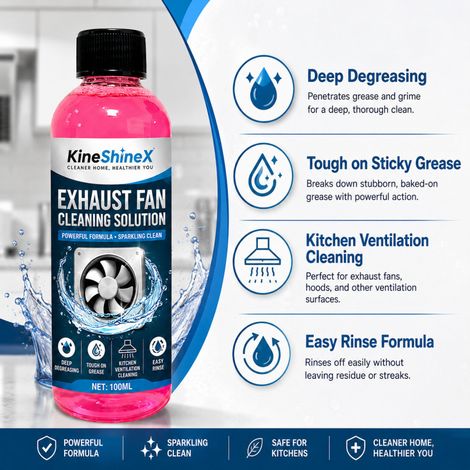 KineShineX Exhaust Fan Cleaner 100ml, powerfully breaks down stubborn grease and grime, suitable for kitchen exhaust fans. (1/4)