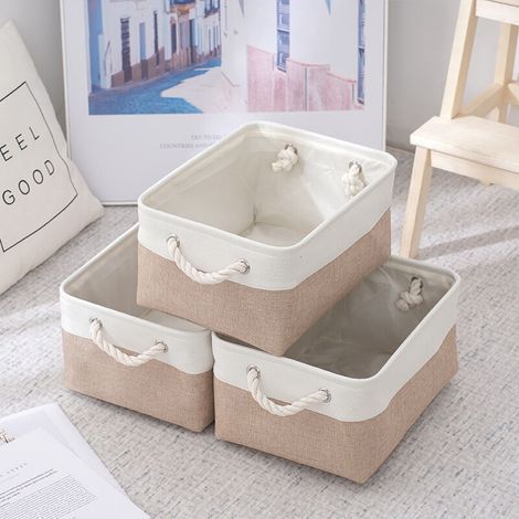 Foldable storage boxes, cube-shaped fabric storage bins, family storage baskets, rope handles for bedroom, living room, clothes and toys, lockers or closet shelves. (1/5)