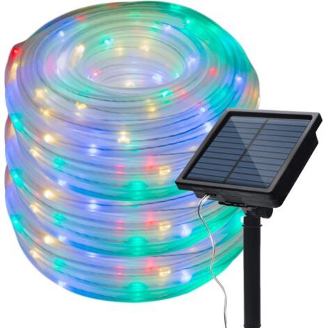 Pair - Guirlande lumineuse solaire d'extérieur, étanche 20 m, 200 LED, 8 modes, tube en fil de cuivre, guirlande lumineuse solaire étincelante pour jardin, fête de mariage, décorations de Noël (multic (1/5)