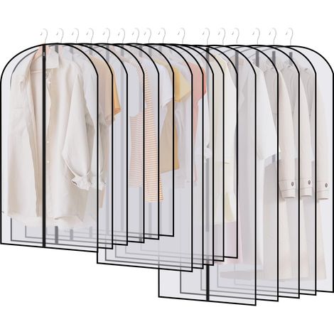 16 Housses de Vêtements,Housse Vetements à Suspendre Anti Poussière,Transparent Housse de Vetement avce Zip, pour Costumes, Manteaux, Housses de Vetements Protection Penderie 60 x 120/100/80cm (1/5)
