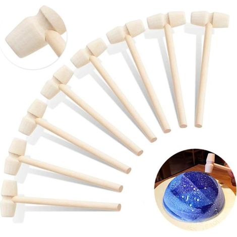 Mini marteau en bois chocolat fruits de mer frapper maillet lisse non peint - paquet de 10 (1/4)