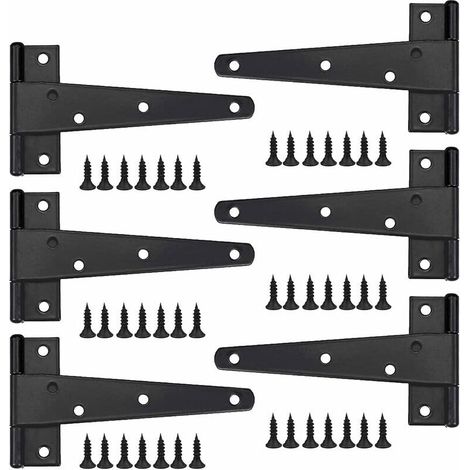 Hochleistungs-Türscharniere, 6 Stück, 6-Zoll-Türscharniere, schwarze T-Scharniere, flache Edelstahlscharniere, Türscharniere aus Eisen, Hochleistungsscharniere für Türen, Fenster und Gartenhäuser