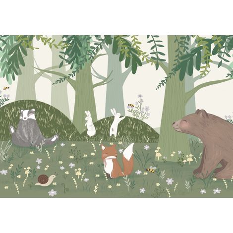 papier peint panoramique animaux de la forêt vert  - Sanders & Sanders (1/5)
