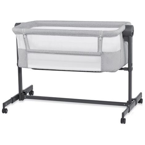 Kinderkraft Nestee Up 2 Culla Co-Sleeping 2 in 1, 5 Livelli di Altezza, 4 Ruote, con Materasso, Grigio Chiaro