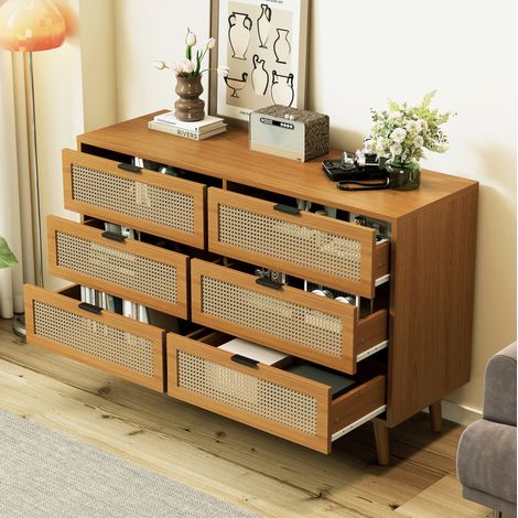 Commode 120x40x76,5 cm en bois et panneaux de bois, noyer, avec rangement pour chambre FloraGrace (1/5)