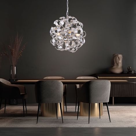 Pendelleuchte Hängelampe Esstischleuchte chrom Wohnzimmerlampe Hängeleuchte 4 flammig, Metall Acryl, 4x E14, DxH 50x125 cm