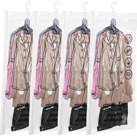 Lot de 4 sacs sous vide à suspendre, sac de compression sous vide suspendu, sacs de rangement transparents pour vêtements, manteaux, vestes (135 x 70 cm) (1/5)